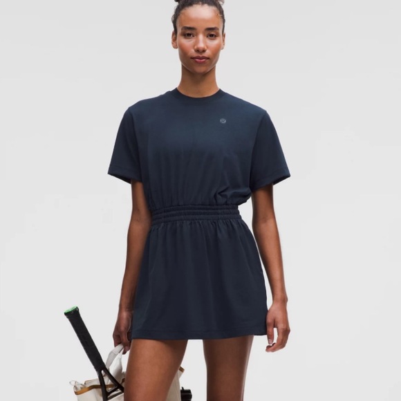 lululemon athletica Dresses & Skirts - Lululemon Smocked-Waist Navy Blue T-shirt Dress Size 2